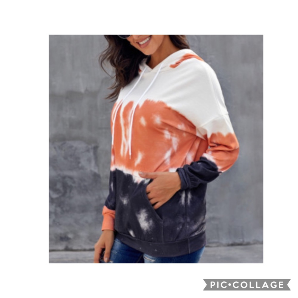 Sz L♠️ Peaches & Denim Tie Dye Gradient Hoodie New - Picture 4 of 5